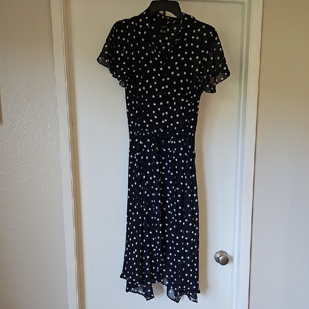Alyx Navy Polka Dot Midi Dress